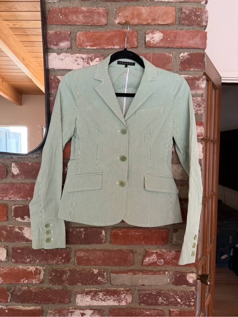 Theory Light Green Pinstripe Women's Blazer